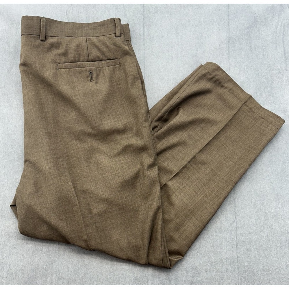 Louis Raphael Dress Pants Mens 38x26 Brown Flat Front Classic Wool Blend Slacks
